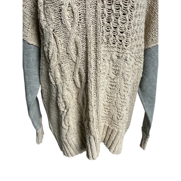 By Together Womens Small 100% Cotton Mix Media Cream Cable Knit V Neck Sweater - Picture 4 of 7